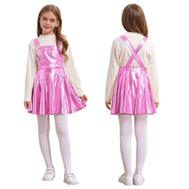 RUNQHUI Robe Évasée pour Filles Fête d'Anniversaire Robe à Bretelles Jupe Plissée Vêtements de Carnaval Rose 12