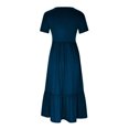 thumbnail image 4 of Penkiiy Robes Maxi pour Femmes 2024 Décontractées d'Été à Manches Courtes, Robe de Plage Ample Plissée à Étages Fluide avec Poches 2TG Bleu Marine, 4 of 5