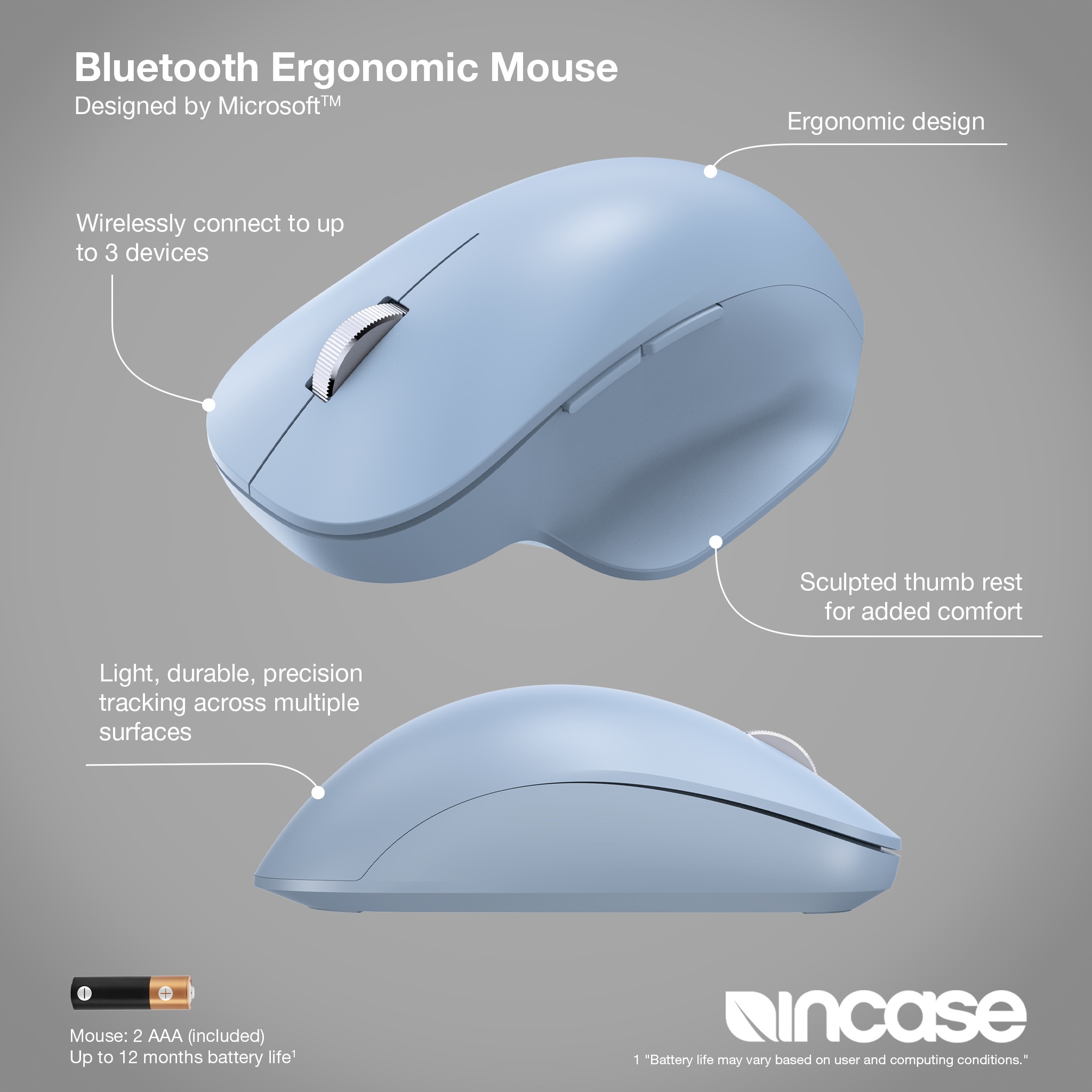 Incase Bluetooth Ergonomic Mouse EN/FR/ES/PT Pastel Blue