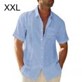 thumbnail image 4 of Wweixi Men's Button Down Shirt Boys Summer Pool Party Beach Walking Solid Color Simple Design Tops Daily Working Clothes Light Blue XXL, 4 of 5