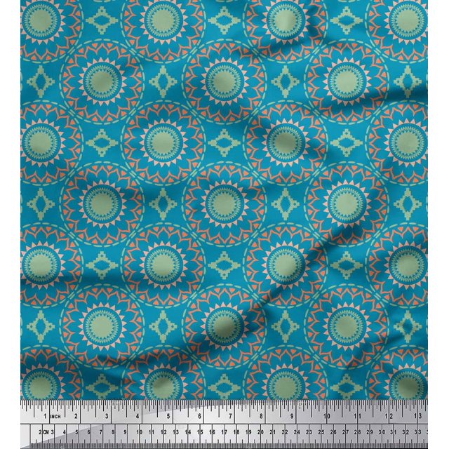 Soimoi Blue Rayon Fabric Mandala Geometric Print Fabric by Yard 56 Inch Wide