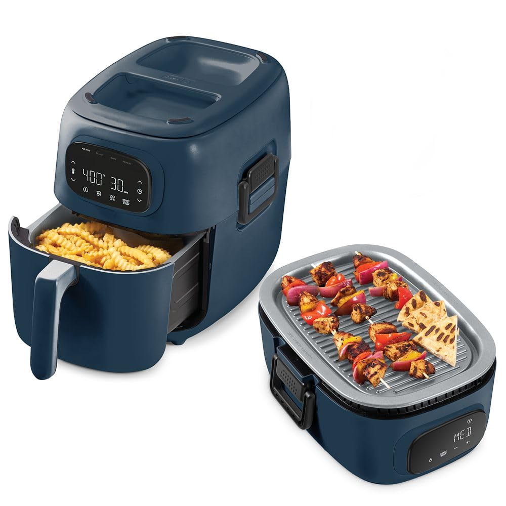 Dash Flip & Fry Digital 2-in-1 Grill & Air Fryer - Indoor Grill & Electric Fryer - Features AirCrisp Technology & Nonstick Surface - dishwasher safe Parts - Forged Iron