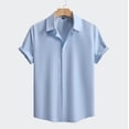 thumbnail image 2 of Kaemgyyd Button down Shirt for Men Plus Size Short Sleeve Lapel Summer Vacation Wedding Tops Breathable Solid Color Work Tee, 2 of 7
