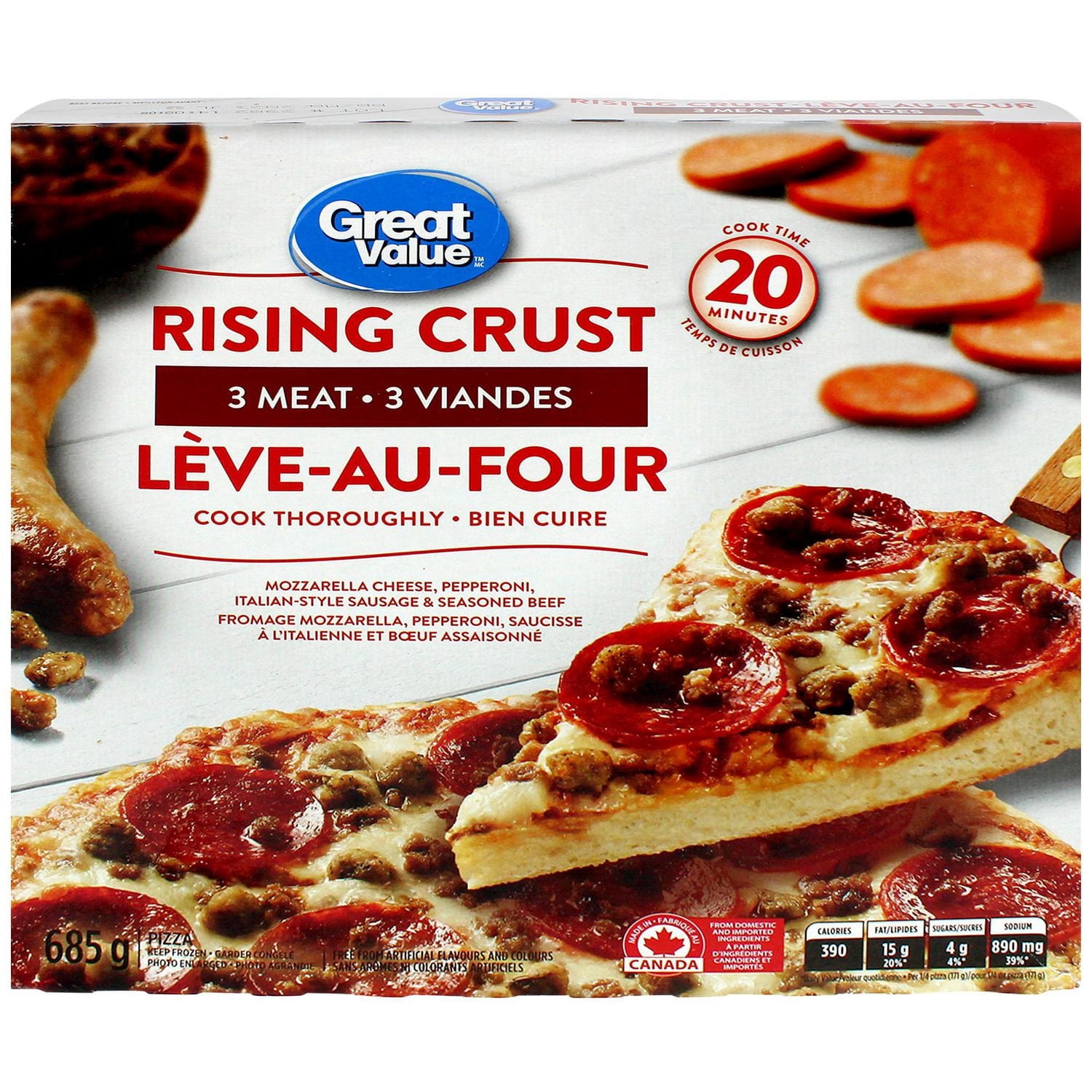 Pizza lève-au-four 3 viandes Great Value 685g