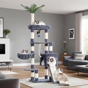 Cat Tree . es Cat Tower for Indoor Cats Cat Condo with Perches Basket Leaf Feeding Bowl Multi-Level Plush Modern Cat Furniture with Scratching Posts Light HCTW