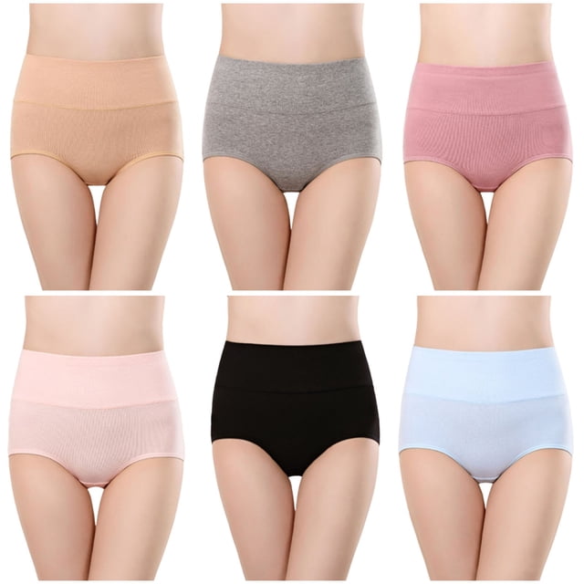 Plebaso Womens High Waisted Cotton Underwear Full Coverage Ladies Panties Multipack Regular and Plus Size