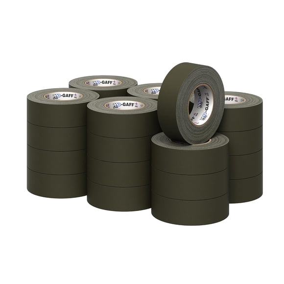 2" Pro Gaff Gaffers Tape 55 yards length olive drab matte. Premium Heavy-Duty Gaffers Tape trusted by professional Gaffers. Made in the USA. Holds Tight, Easy to remove. (Pack of 24)