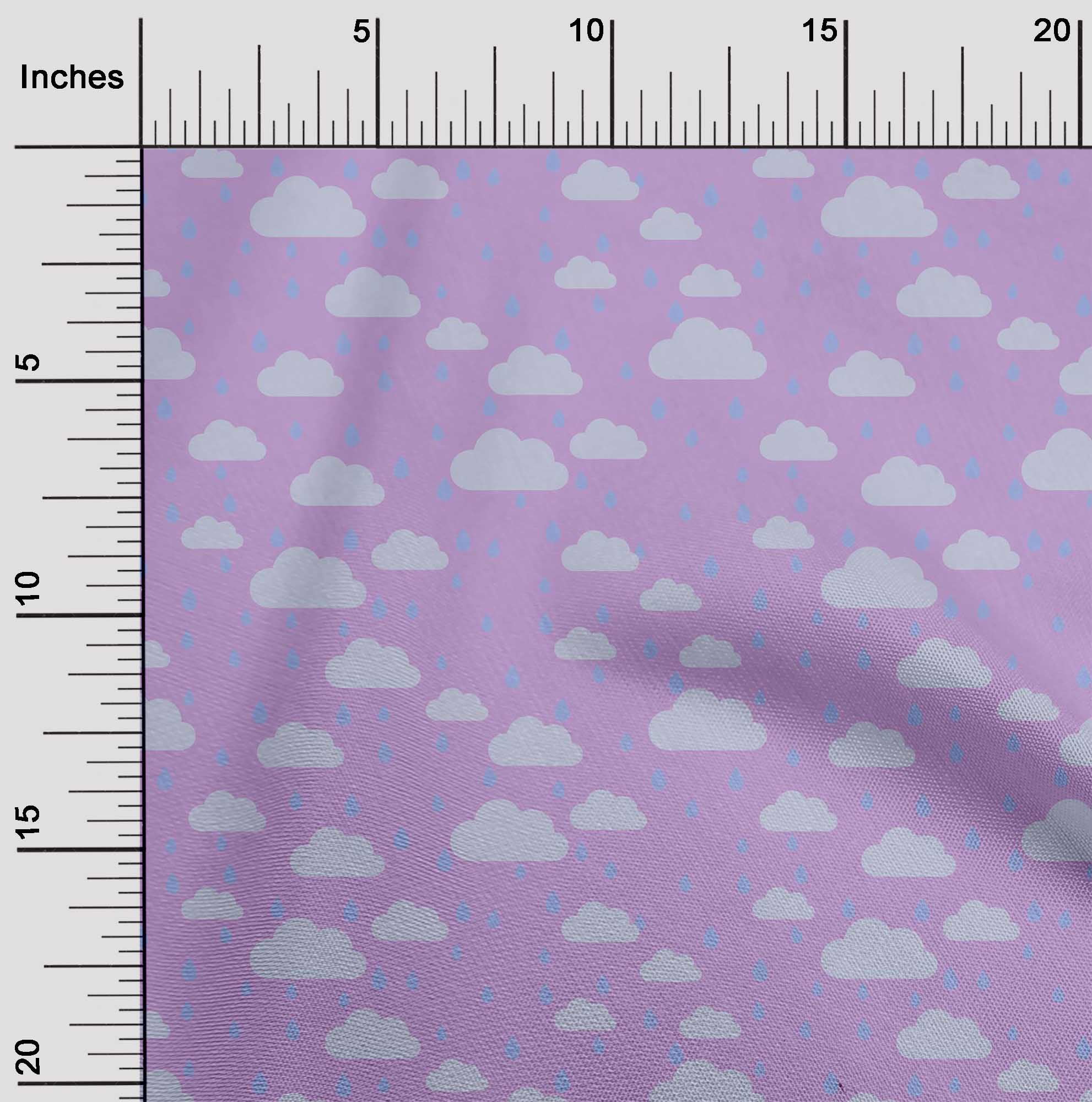 oneOone Cotton Poplin Fabric Raindrop & Clouds Nature Print Fabric BTY 56 Inch Wide