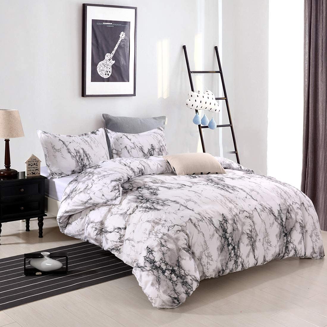 Lightweight Microfiber Bedding Duvet Cover Set, Marble Pattern