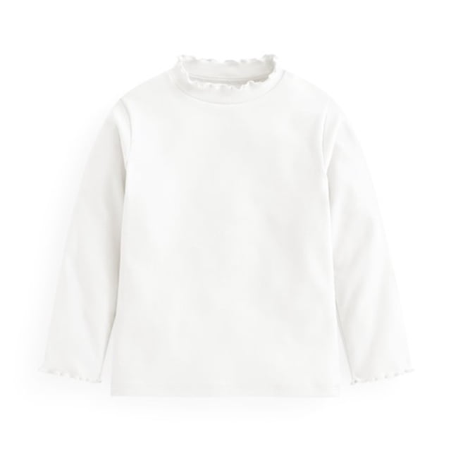 MeetoTime Girls Base Shirt Loose Solid Color Stretch Ruffled Long Sleeved Top 2-14 Years Kids Clothes