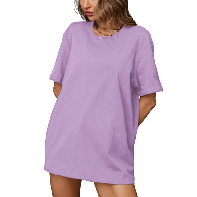 Plebaso T-Shirts en Coton pour Femmes à Manches Courtes, Col Rond, T-Shirts Basiques, Hauts Décontractés, Couleur Unie, Coupe Ample