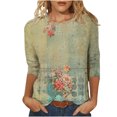 thumbnail image 2 of Hauts d'Été pour Femmes Mode T-shirt Ample Imprimé Blouse à Manches 3/4 Col Rond Hauts Décontractés Hauts, T-Shirts et Blouses pour Filles en Liquidation, 2 of 5
