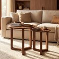thumbnail image 2 of Costway Round Nesting Coffee Table Set of 2 with Thickened Top & Solid Rubber Wood Legs Walnut, 2 of 10