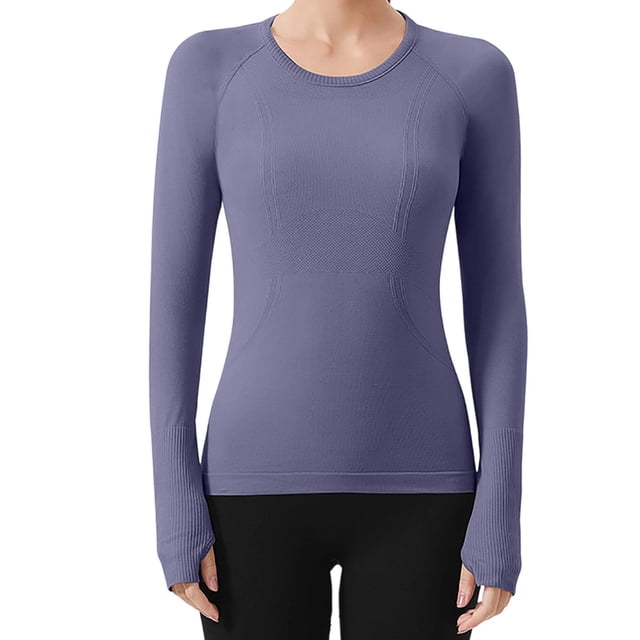 Hvobtty T-Shirt à Manches Longues Décontracté à Col Rond pour Femmes, Vêtements de Sport de Course à Manches Longues pour Femmes et Tenue de Yoga Respirante Sans Coutures