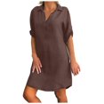 thumbnail image 1 of Jupes pour Femmes Mode Femmes Grande Taille Uni Coton Lin Col Rabattu Robe-Chemise Ample, 1 of 6