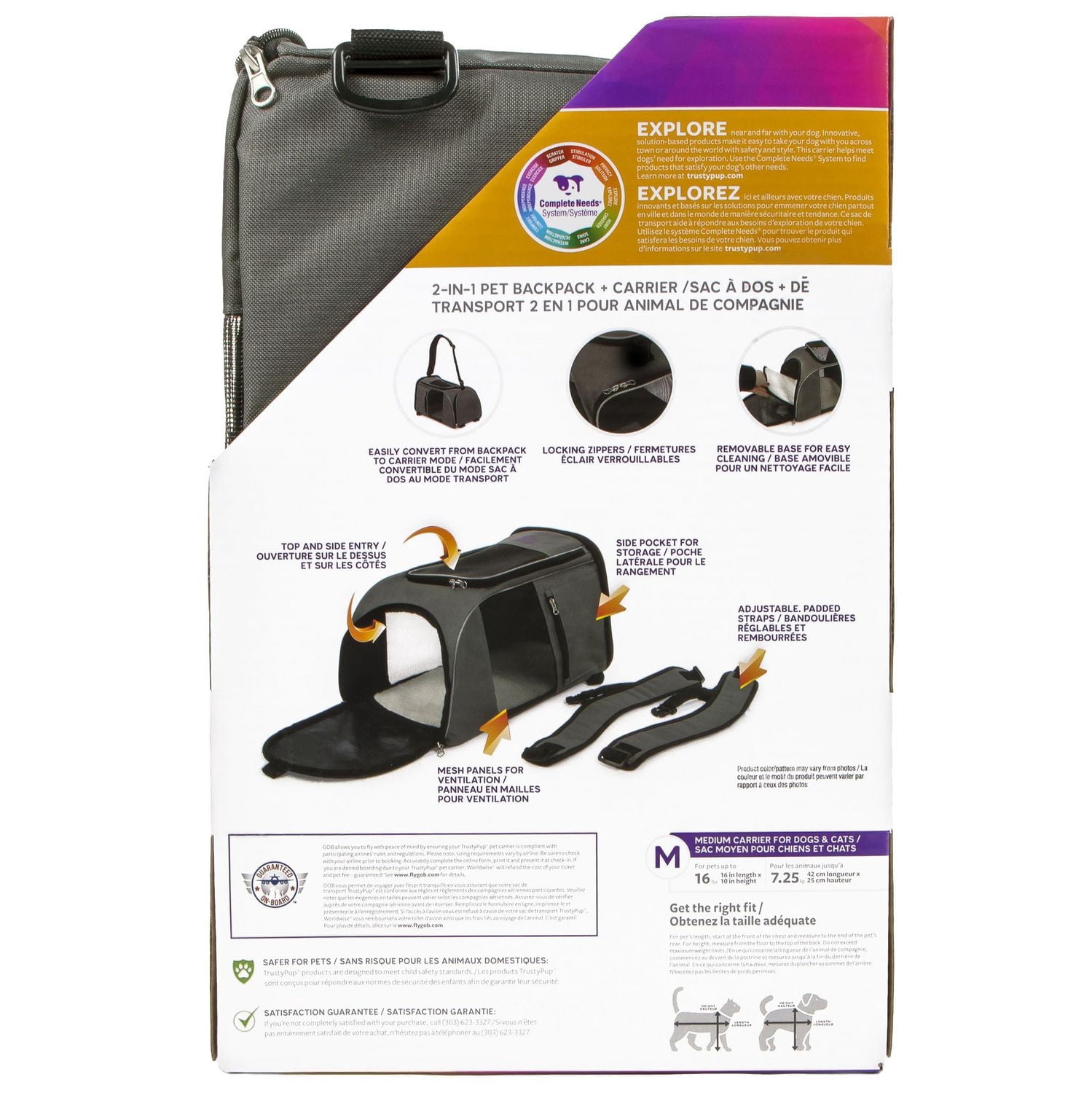 TrustyPup Sac à dos de voyage 2 en 1 pour animaux de compagnie