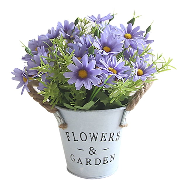 Artificial Flower Pot Home Office Desktop Vintage Style Fake Floral Decor Potted Plant Blue Purple