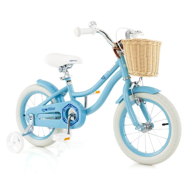 Prorider Vélo pour Enfant de 14 Pouces avec Roues Stabilisatrices Bleu, avec Guidon (27,1 Pouces-28,7 Pouces) et Hauteur de Siège (19 Pouces-23,5 Pouces), Panier Rétro et Frein à Main. Convient aux Enfants de 3 à 5 Ans, Ce Vélo Comprend des Roues Antidérapantes, une Selle Rembourrée et un Protège-Chaîne Entièrement Fermé pour la Sécurité. le Cadre durable en Acier au Carbone et des Pneus en Caoutchouc à Filetage Assurent la Stabilité sur Diverses surfaces, Y Compris le Bois, le Ciment et l'Asphalte.