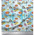 thumbnail image 1 of Soimoi Silk Fabric Fish & Shells Ocean Print Fabric by The Yard 42 Inch Wide, 1 of 2