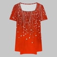 thumbnail image 3 of UPPADA Tuniques pour Femmes Grande Taille à Manches Courtes, Col Rond, Chemises Décontractées Douces, Blouse Boutonnée, Henley, Chemises Plissées, Tuniques Tendance, Rouge, G, 3 of 5