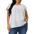thumbnail image 1 of GRACE & GRANDEUR Hauts Floraux pour Femmes Grande Taille Col Rond Manches Courtes Évasées Blouse Décontractée Printemps Été 2X Violet Pâle, 1 of 7