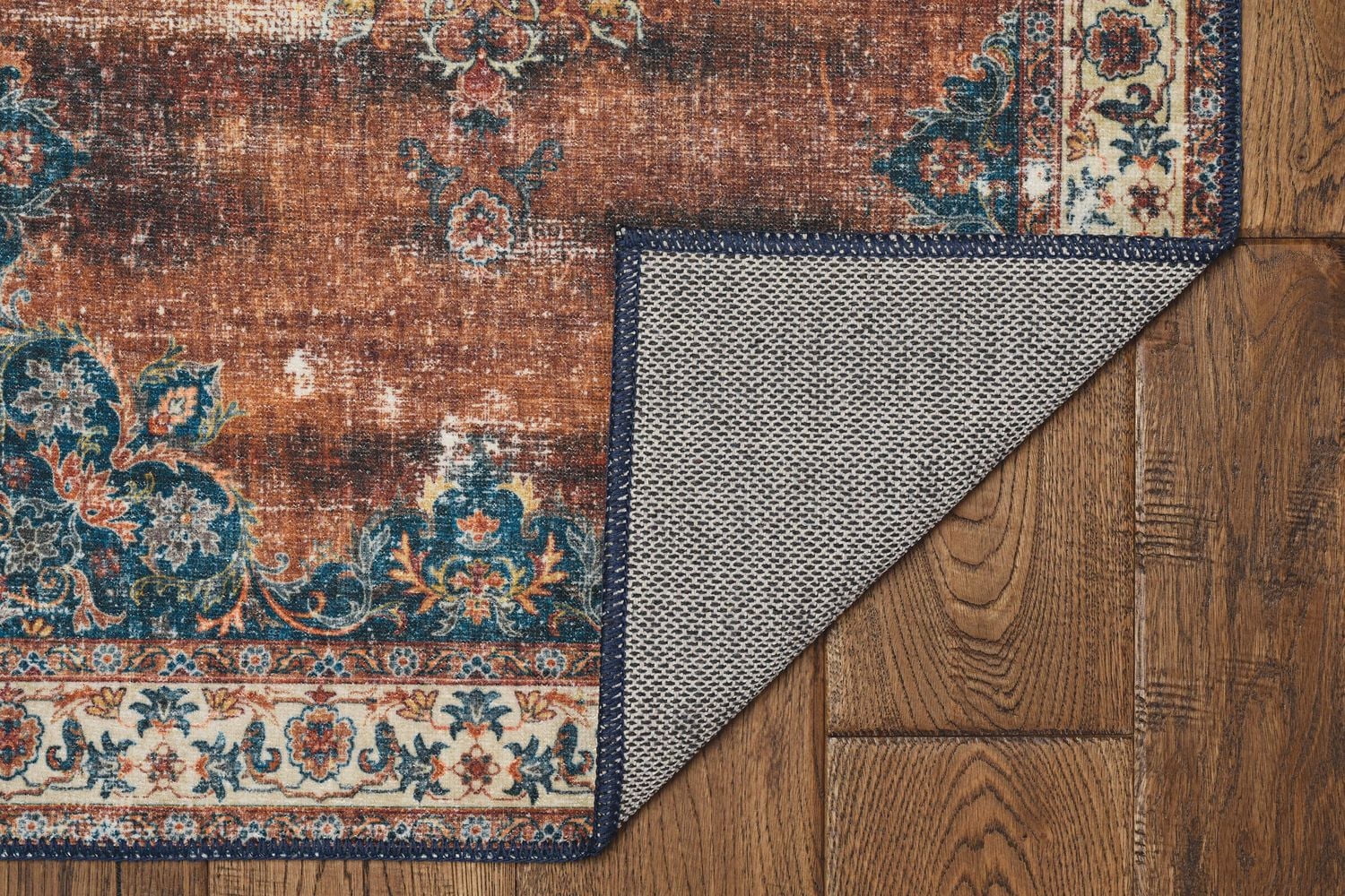 Tapis lavable Foster 5 pi x 7 pi roux et ivoire