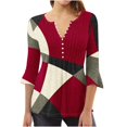 thumbnail image 1 of FAIWAD Women's 3/4 Sleeve Tunic Tops V Neck Button Down Tops Geometric Print Slim Pullover Tops, 1 of 5
