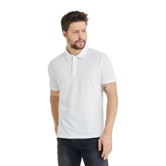 Men's Polo Performance Quick Dry Soft 2-Button Solid Short Sleeve Cotton T-Shirt (S, White)