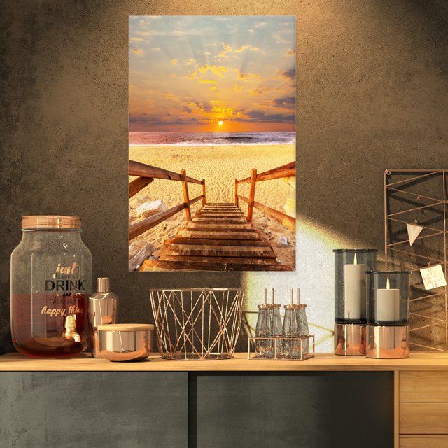 Promenade en Bois Brun vers la Plage - Impression sur Toile de Pont