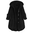 thumbnail image 1 of Women Fleece Irregular Long Sleeve Button Pocket Hooded Coat, 1 of 6