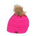 thumbnail image 1 of Gravity Threads Cable Knit Faux Fur Pom Pom Beanie Hat, New Hot Pink, 1 of 2