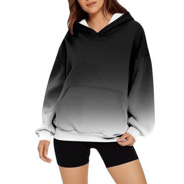 Gradient Hoodies for Womens Ultra Soft Textured Fleece Long Sleeve Blouses with Kangaroo Pocket Loose Fit Lounge Warm Sweater Hooded Spring Outfits 2025 Pullover Fall Winter Clothes