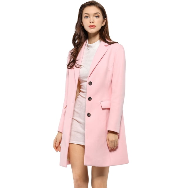 INSPIRE CHIC Manteau d'Hiver pour Femme à Revers Cranté, Simple Boutonnage, Manches Longues, Rose, 2TG