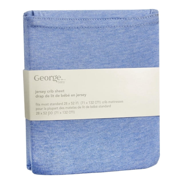 George baby Drap-housse de Lit de Bébé en Jersey Bleu pastel, Plié avec une Étiquette Blanche Indiquant la Taille 28 x 52 Pouces (71 x 132 cm), Convient à la Plupart des Matelas de Lit de Bébé standard, Fait de Doux Tissu Jersey 60 % Coton et 40 % polyester avec Bords Élastiques pour un Ajustement Serré dans la Literie de Bébé.