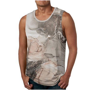 Qertyioot Men Casual Fashion Printing Sleeveless Pullover Round Neck Sports Tank Tops