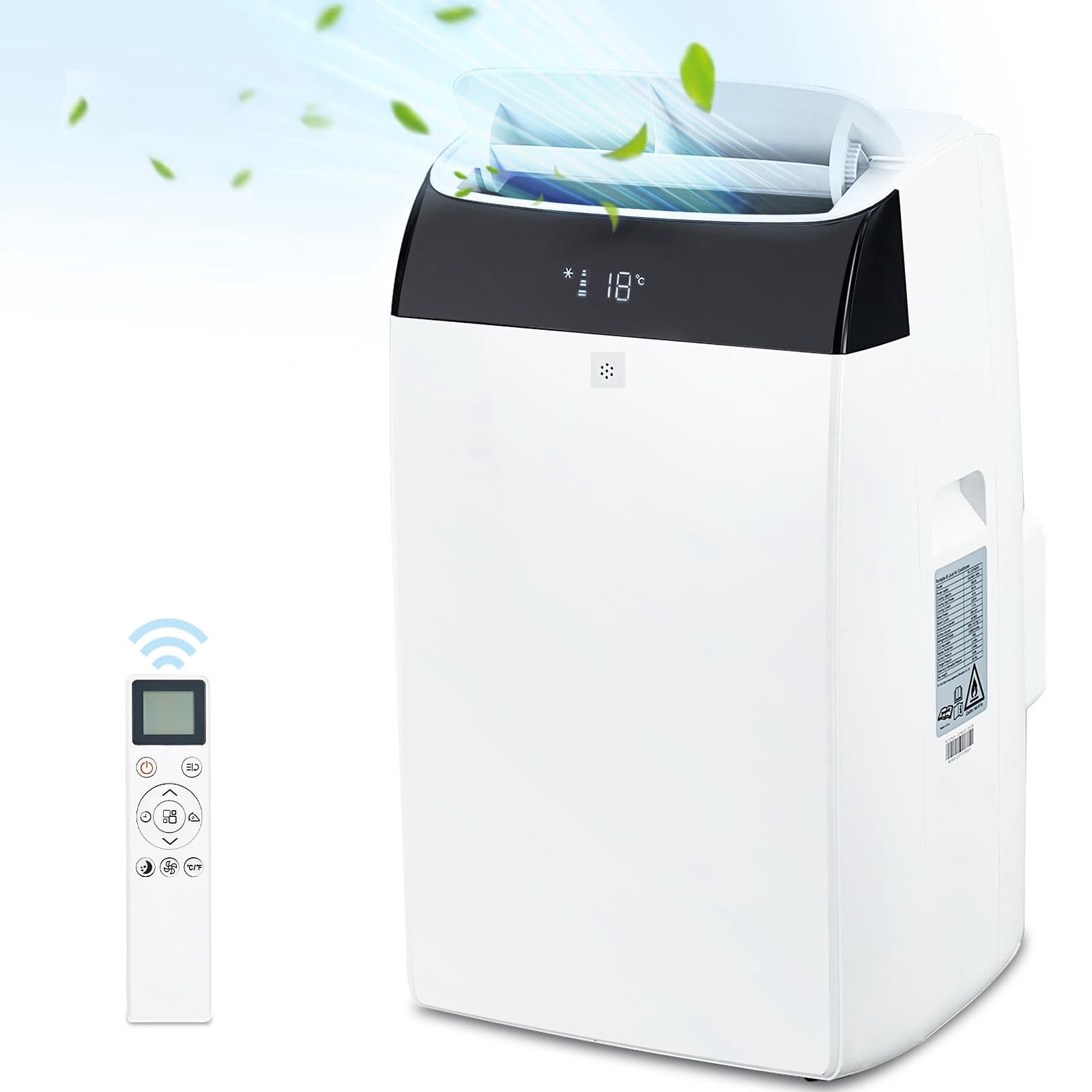 Portable Air Conditioner 3 in 1, 14000 BTU(ASHRAE) with Remote Cool & Dual Motors & Auto Swing, 10200 BTU (SACC), Dehumidifier & Fan Modes For Home Up To 750 Sq.Ft