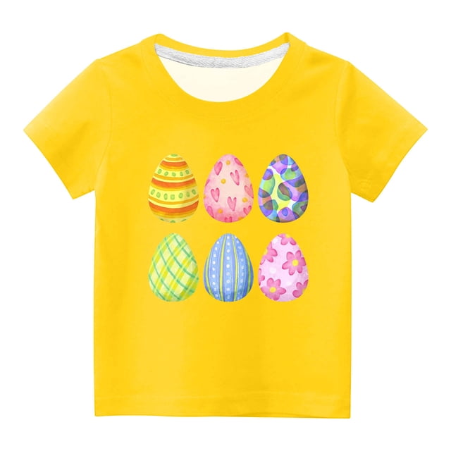 MAOWAPLG Chemises pour Filles Tout-Petits Enfants Garçons Filles Mode Pâques Mignon Oeufs de Pâques Imprimé Col Rond Imprimé Manche Courte Haut