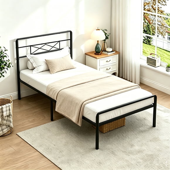 Twin Bed Frame with Headboard and Footboard, 14 Inch Metal Platform Bed Frame, Under Bed Storage, Strong Metal Slats Support, Mattress Foundation No Box Spring Needed