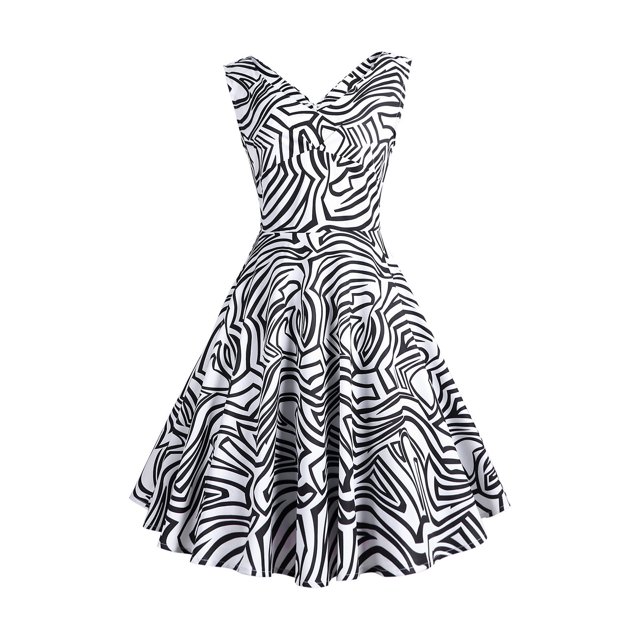 EGNMCR Robes de Soirée pour Femmes, Robes Formelles pour Femmes, Robes de Cocktail pour Femmes Sans Manches à Col en V Mi-Mollet Robe Confortable d'Été pour Femmes Sans Manches à Col en V Vintage Régulière à Imprimé Robe de Fête Robe pour Femme