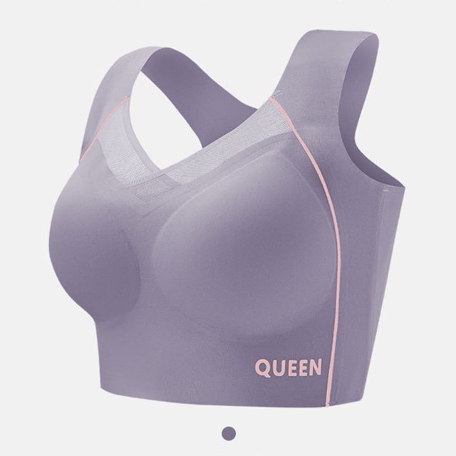 Wirefree Sports Bra for Plus Size Women, Full Coverage with Side Support & Back Smoothing Design, High Impact Support for Running, Gym & Yoga. Silver 38