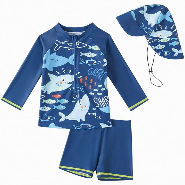 Curenmufel Baby Swimsuit Boy Boys Rash Guard Set 2 Piece UPF50 Swim Shirt & Swim Trunks 2T 3T (Blue,2-3 Years)