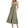 thumbnail image 4 of Penkiiy Robe Longue Maxi d'Été pour Femme, Sans Bretelles, Smockée, Coupe Évasée, Mode Bohème, Plage, Fête, avec Poches, P Vert Armée, 4 of 7