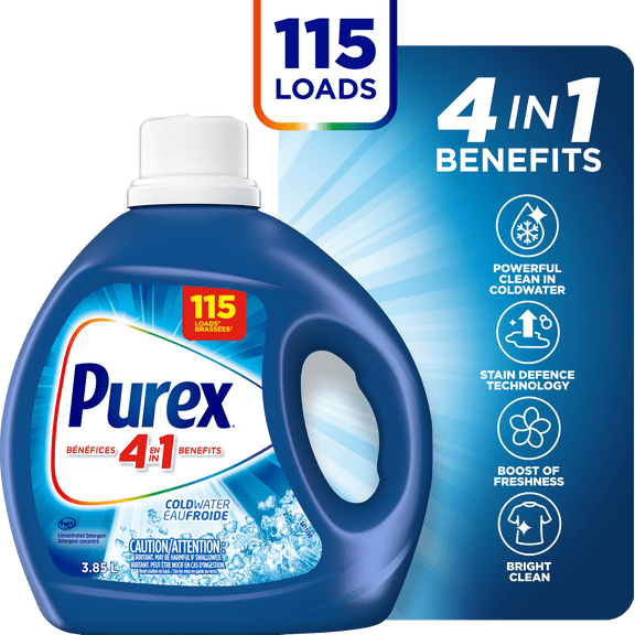 PurexMD Eau froide, Détergent à lessive liquide concentré, 3,85 l, 115 brassées