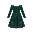 thumbnail image 2 of Robe Fille Velours Vert Noël Perle Manches Longues Vacances Hiver 10 Ans, 2 of 6