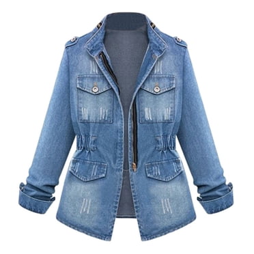 Blouses Grande Taille pour Femmes Grande Taille Décontractées Femmes Dames Jeans Oversize Veste à Chaîne Manteau à Poches Veste en Jean pour Femmes Grande Taille Manteaux d'Hiver Grande Taille pour Femmes Jeans Grande Taille pour Femmes
