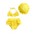 thumbnail image 1 of Gupgi 3Pcs Baby Girl Bikini Set 6 12 18 24 Months Infant Solid Color Swimsuits Halter Triangle Tops+Ruffle Bottoms+Sun Hat Bathing Suit Swimwear, 1 of 9