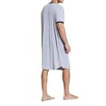 thumbnail image 4 of Men V-neck Long Sleeping Shirt, Solid Color Short Sleeve Split Hem Sleepwear, 4 of 9