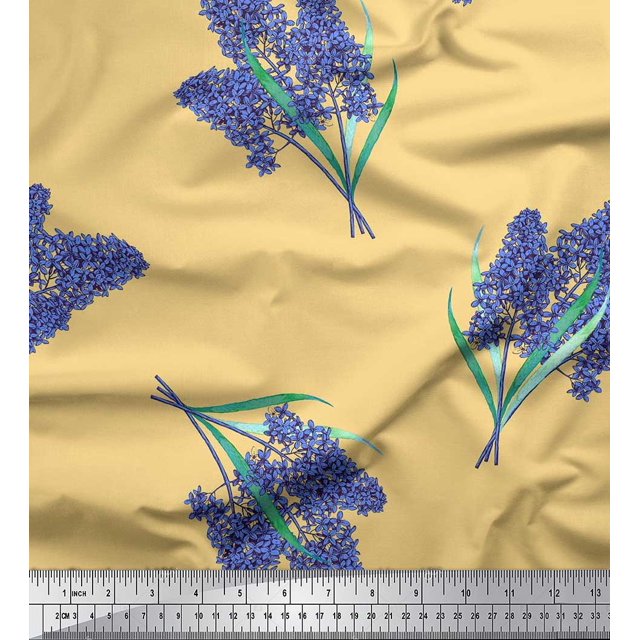 Soimoi Crepe Silk Fabric Lavender Flower Print Fabric by the Yard 42 Inch Wide