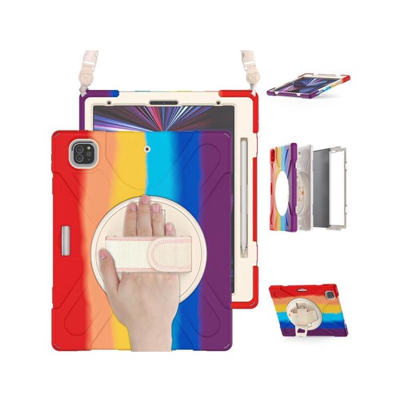 For iPad Air 13 inch 2025 M3 2024 M2, iPad Pro 12.9 inch 2022 2021 2020 2018 Shockproof Cover with Pencil Holder Stand /Shoulder Strap For iPad Air 13" 2025 2024, iPad Pro 12.9 6th 5th 4th 3rd Gen
