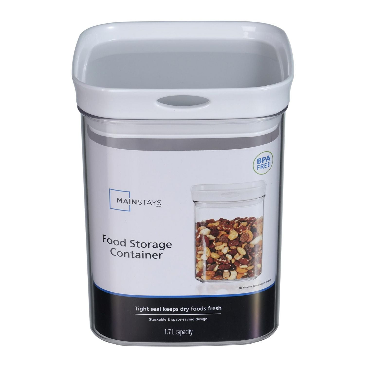 Mainstays 1.7 L Clear Food Storage Canister with White Lid